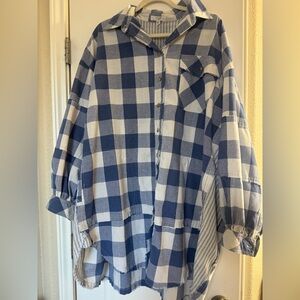 Easel Blue and White Plaid Oversized Shirt